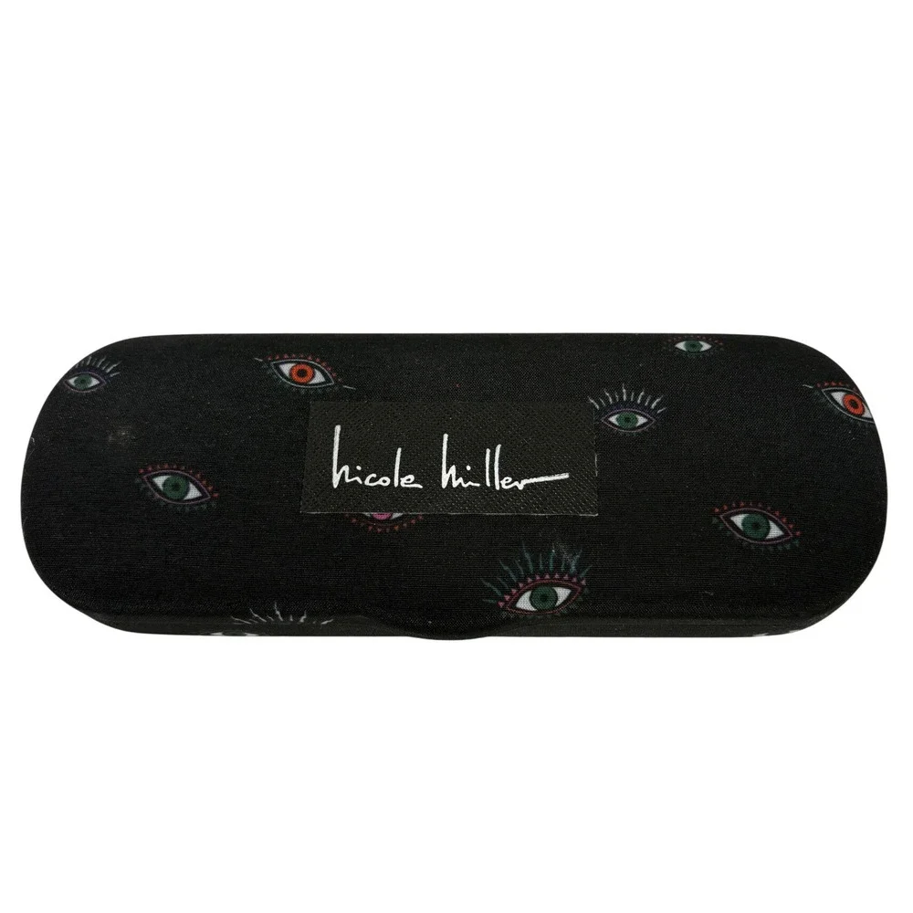 Nicole Miller Black Eye Print Hard Shell Eyeglass Case Pink Interior Accessory